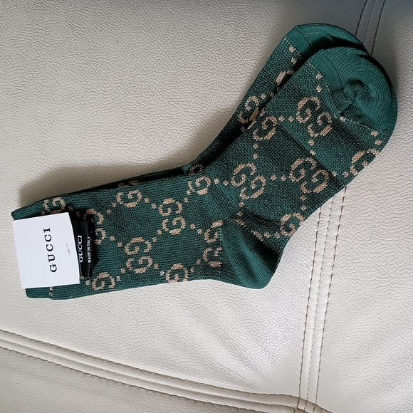 Hunter green and coral GG Lamé Gucciankle socks - Picture 1 of 5